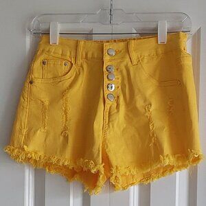 COCO Fashion Golden Yellow Button Fly Distressed Fringed Shorts Women's Size M